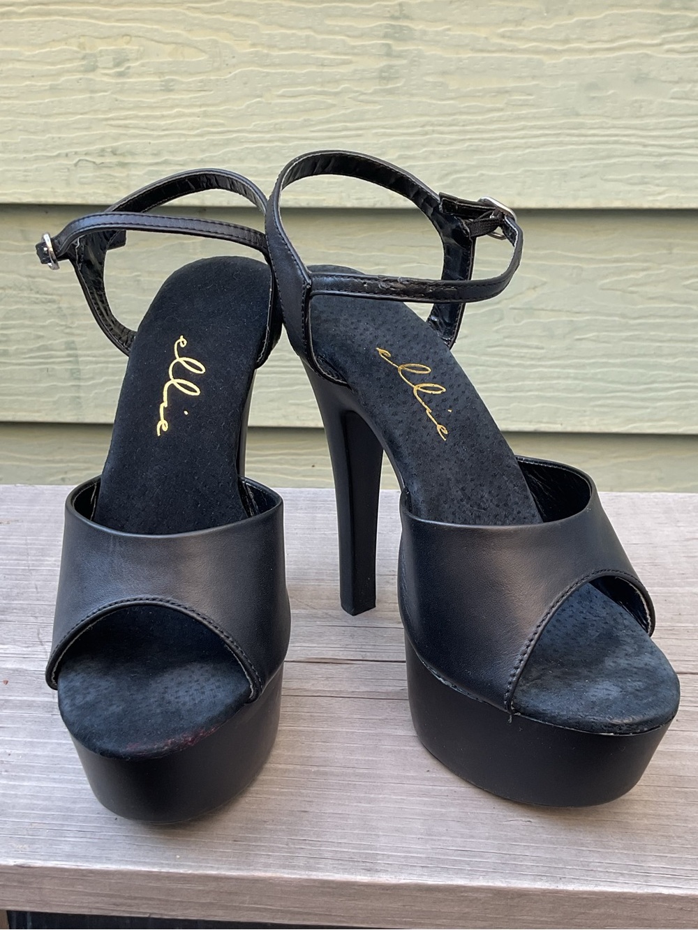 Elle Black Platform Stiletto Sandals with Ankle Strap